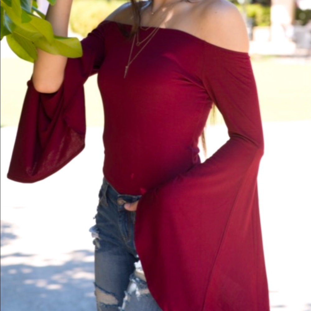 Maroon Bell Sleeve Bodysuit
